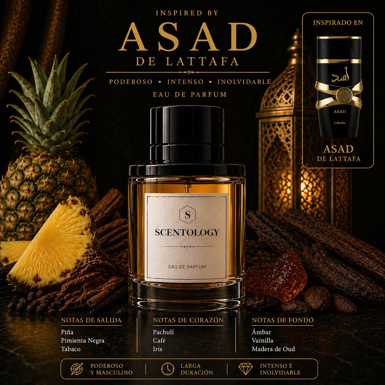 Scentology Arkan, perfume para hombre inspirado en Asad de Lattafa