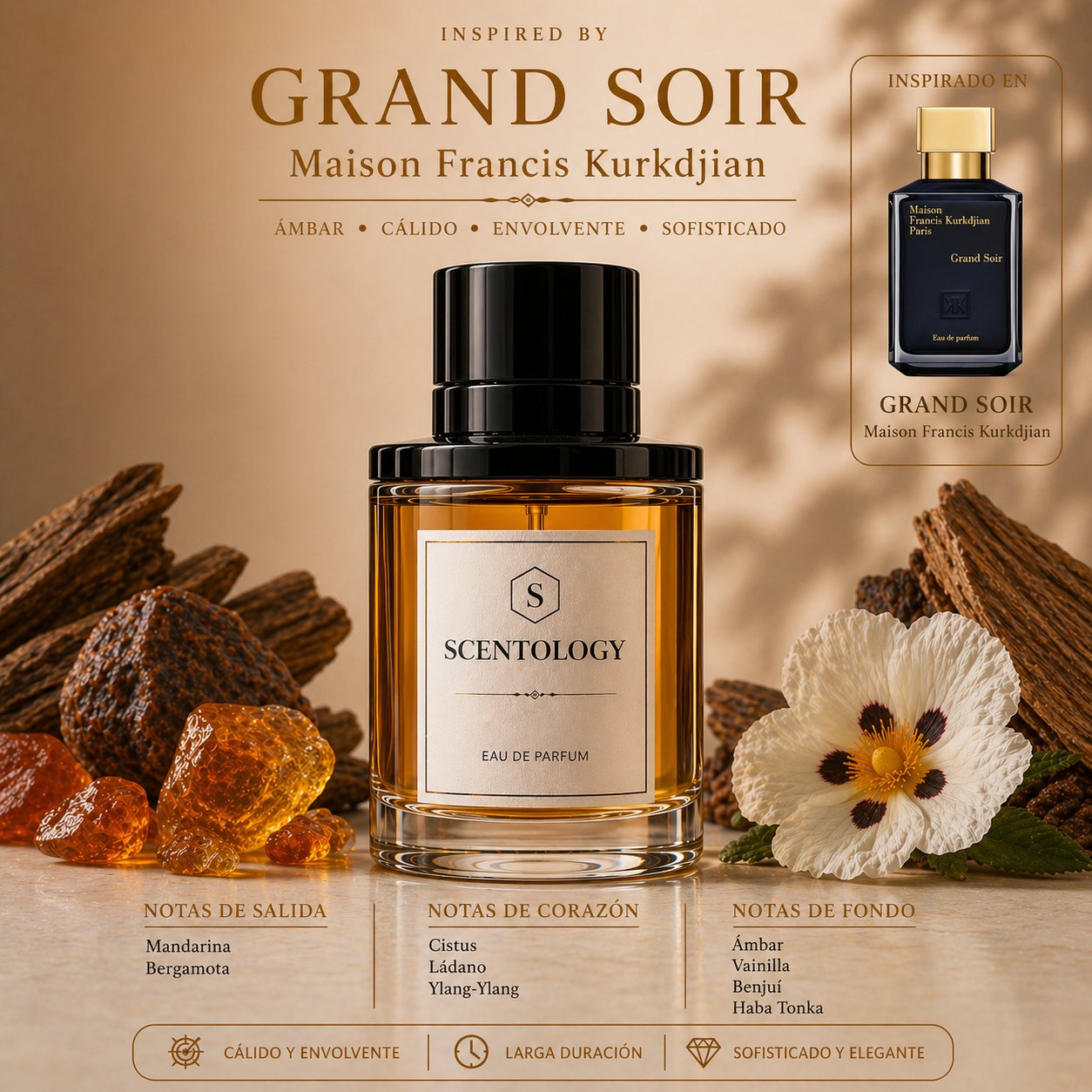 Scentology Grand Noir, perfume para hombre inspirado en Grand Soir de Maison Francis Kurkdjian